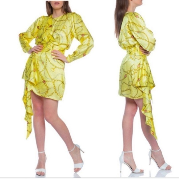 Kobo Santana Silk Floral Print Drapes Faux Wrap Long Sleeve Mini Dress Medium - Picture 4 of 10